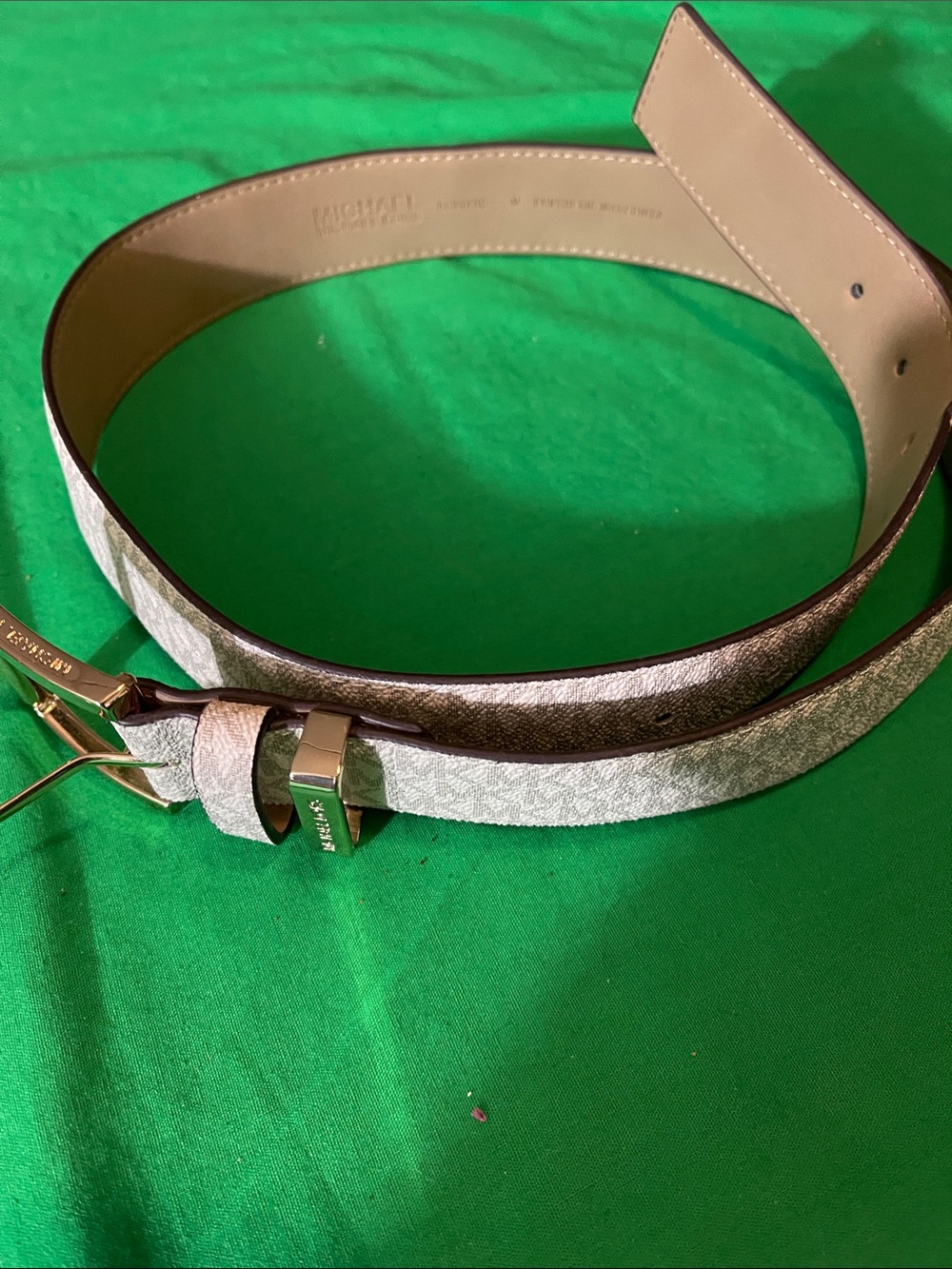 Michael Kors Metallic Silver Leather Belt with Gold Buckle